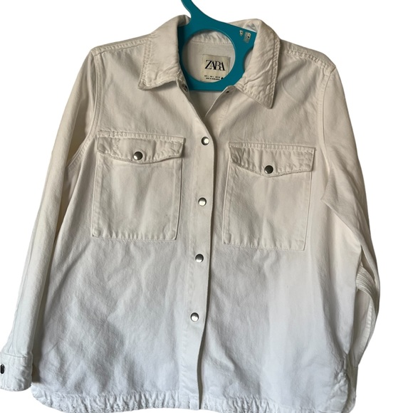Zara White Denim Shirt Jacket‎ With belt Large - Picture 1 of 9